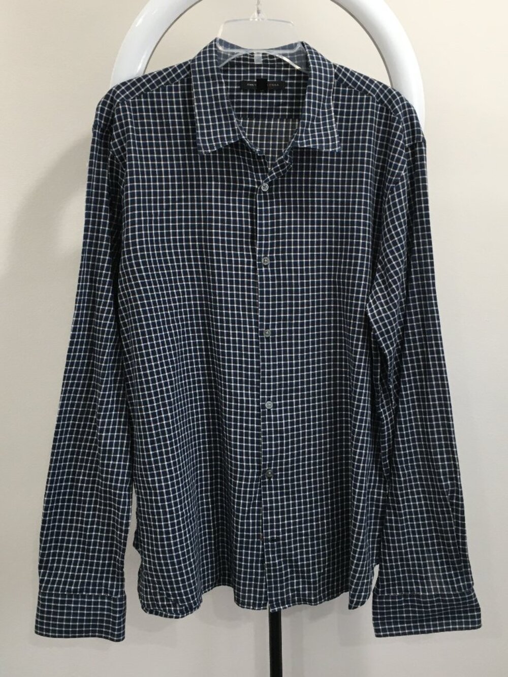 JOHN VARVATOS Blue Gray White Black Grid Checks Long Sleeve Button Shirt